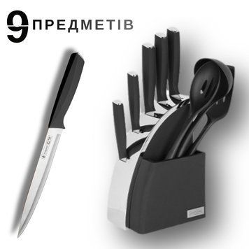 Набір кухонних ножів та аксесуарів BlackLine - 9 предметів kk-065 фото