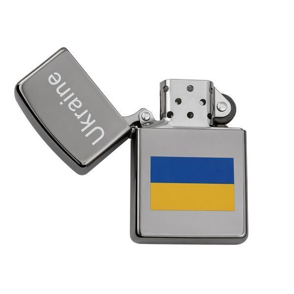Запальничка бензинова Україна 🇺🇦 №4483 Прапор Чорна Глянець 1586 фото