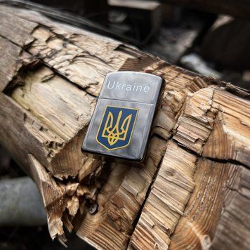 Запальничка бензинова Україна 🇺🇦 No4483 Герб Черная Глянец 1585 фото
