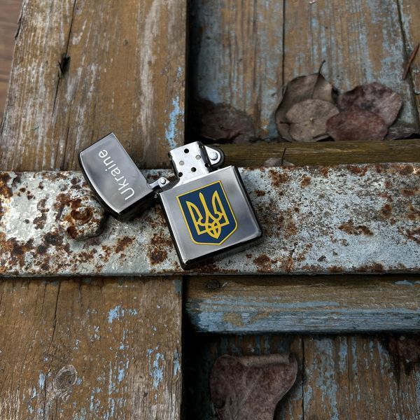 Запальничка бензинова Україна 🇺🇦 №4483 Герб Чорна Глянець 1585 фото