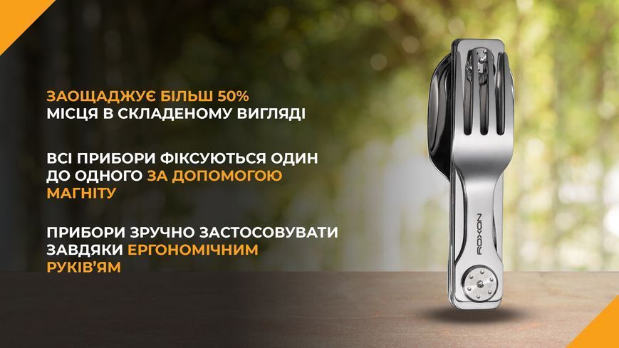 Набір столових приборів Roxon C1 3 in1 (ложка, виделка, ніж), сірий C1 фото
