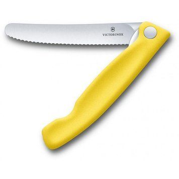 Ніж кухонний складний Victorinox SwissClassic 11 см, сер., заокруглений, жовтий, блістер 4009022 фото
