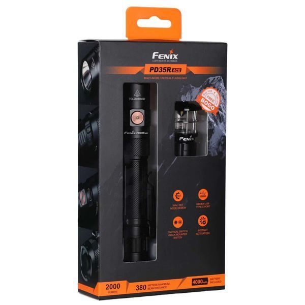 Ліхтар тактичний ручний Fenix PD35R ACE LED 2000 лм + наключний ліхтар CL01 (помаранчевий) | Лімітована серія PD35RACE-CL01O фото