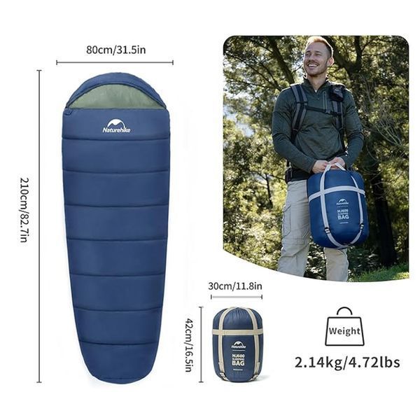 Спальник с капюшоном Naturehike MJ600 CNK2300SD014, темно-голубой 6976507663977 фото