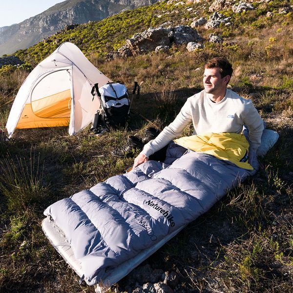 Спальник с натуральным пухом Naturehike CW400 NH18C400-D, р-р M, желто-серый 6927595794555 фото