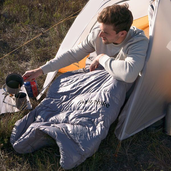 Спальник с натуральным пухом Naturehike CW400 NH18C400-D, р-р M, желто-серый 6927595794555 фото