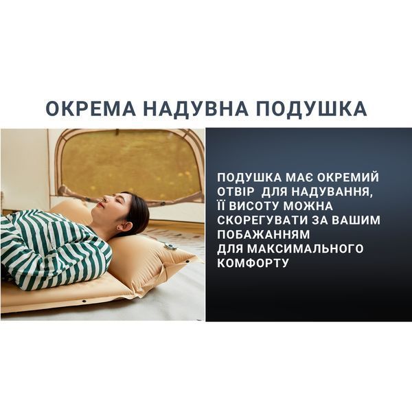 Самонадувний килимок двомісний з подушкою Naturehike CNK2300DZ014, 30 мм, бежевий 6976507663809 фото