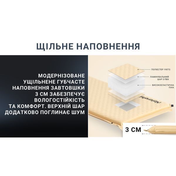 Самонадувний килимок двомісний з подушкою Naturehike CNK2300DZ014, 30 мм, бежевий 6976507663809 фото