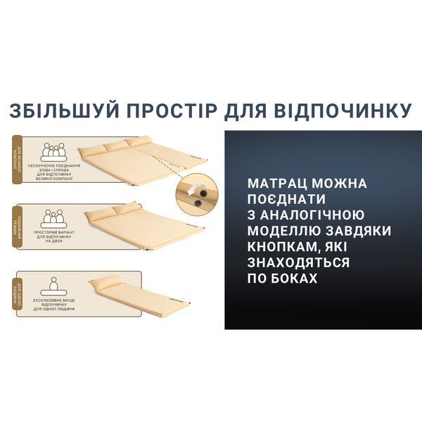 Самонадувний килимок двомісний з подушкою Naturehike CNK2300DZ014, 30 мм, бежевий 6976507663809 фото