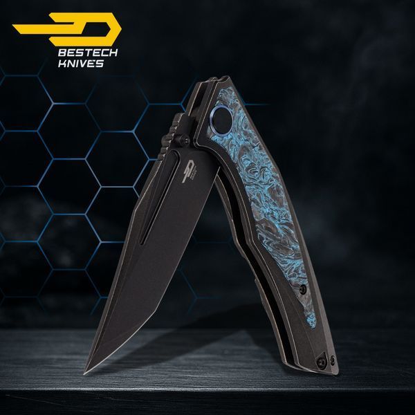Нож Складной BESTECH TOGATTA BT2102H Titanium + Black & Blue Carbon Fiber M390 BT2102H фото