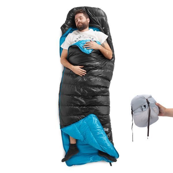 Спальник с натуральным пухом Naturehike CW400 NH18C400-D, р-р L, черно-голубой 6976507666831 фото