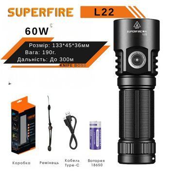 Тактический фонарь с высокой яркостью 5000 люмен SuperFire L22 SF-L22 фото
