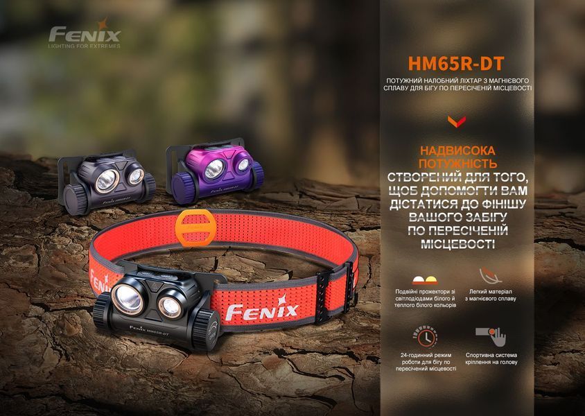 Ліхтар налобний для бігу Fenix HM65R-DT, бузковий 63165 фото