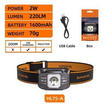 Налобный Фонарик с аккумулятором на 1600 мАч SuperFire HL75-A HL75 фото