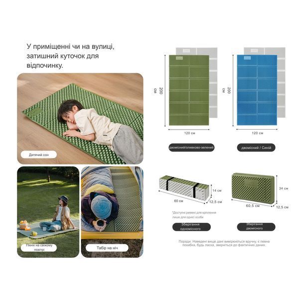 Коврик туристический складной двухместный IXPE Naturehike CNK2450WS044 с алюминиевой пленкой, 200x120x1.8 см, синий 6927595791097 фото