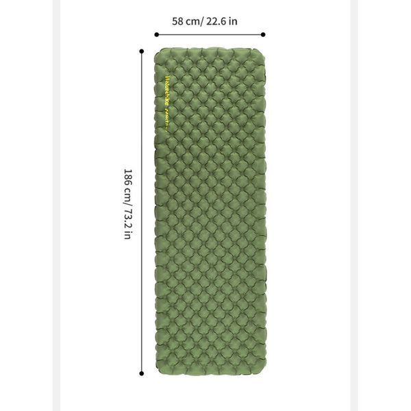 Матрас туристический надувной одноместный Naturehike CNK2450WS014, сверхлегкий, 186х58х8 см, зеленый с мешком для надува. 6976023926808 фото