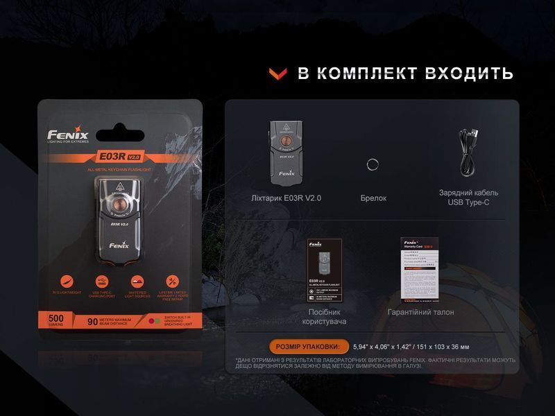 Ліхтар наключний Fenix E03R V2.0, синій E03RV20BL фото