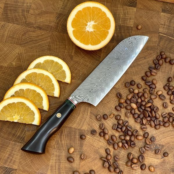 Нож кухонный Santoku (VG-10, Green-Black) KT-2506 фото