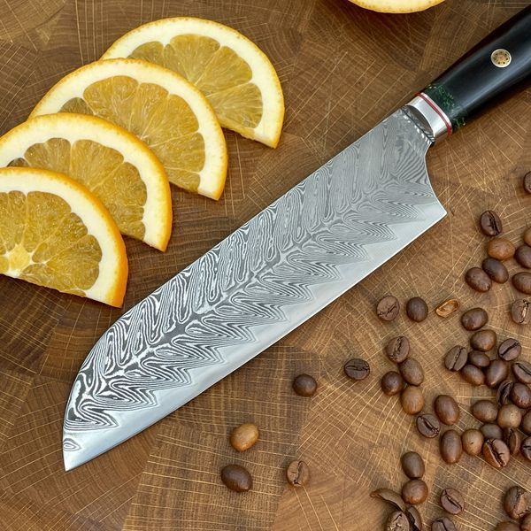 Нож кухонный Santoku (VG-10, Green-Black) KT-2506 фото