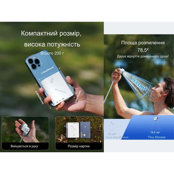 Душ портативний з насосом на акумуляторі Flextail Tiny Shower TS650WT / TS2500WT, білий TS650WT фото