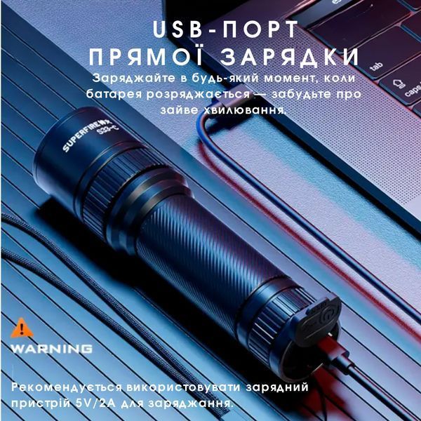 Легкий EDC Ліхтарик з вбудованим акумулятором SuperFire S33-C SF-S33-C фото