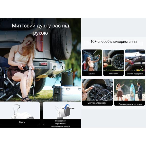 Душ портативний з насосом на акумуляторі Flextail Tiny Shower TS650WT / TS2500WT, білий TS650WT фото