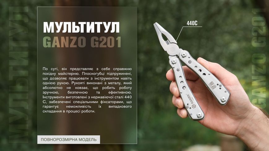 Мультитул Ganzo G201, (16.5 см) 22 функции + биты и чехол G201 фото