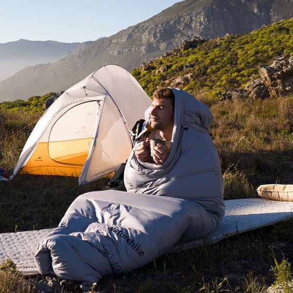 Спальник з натуральним пухом Naturehike CW700 CNK2450WS048, p-р M, жовто-сірий 6927595788127 фото