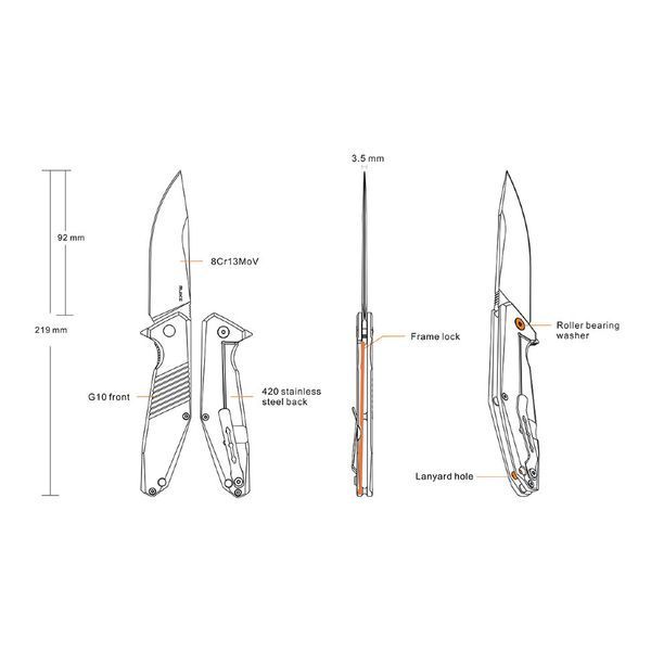 Ніж складаний туристичний Ruike D191-B, (9.2 см) 8Cr13Mov / G10 + steel 420 чорний D191-B фото