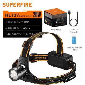 Яркий 20W налобный фонарик на 1200 люмен SuperFire HL107 SF-HL107 фото