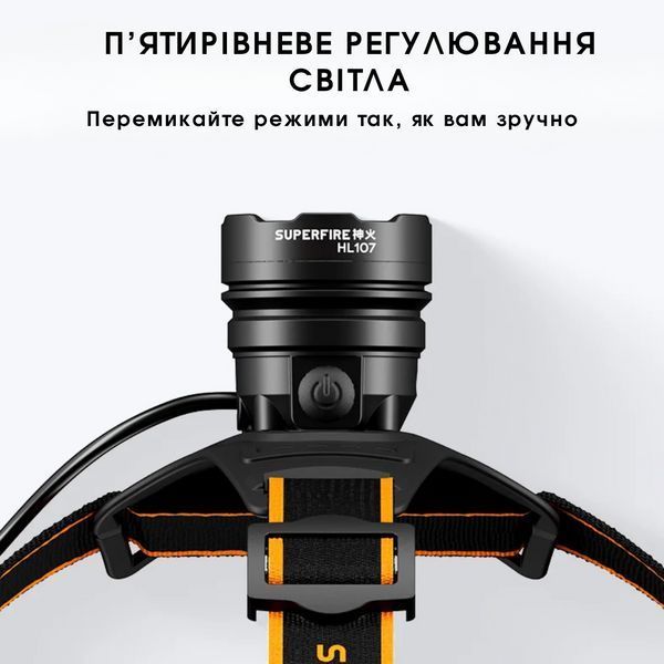 Яскравий 20W налобний ліхтарик на 1200 люмен SuperFire HL107 SF-HL107 фото