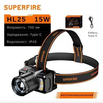 Налобный Фонарь с фокусом и красным светом SuperFire HL25 SF-HL25 фото