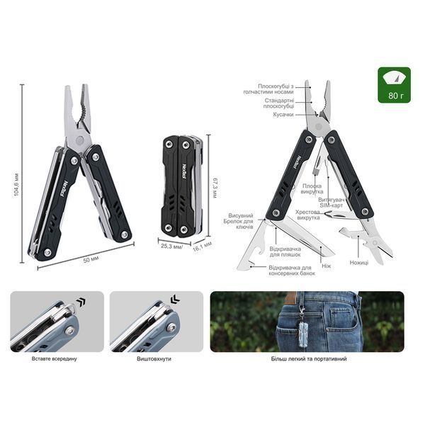 Мультитул NexTool Mini Sailor Pliers S11, голубой (NE20156B, NE20156D) NE20156B фото