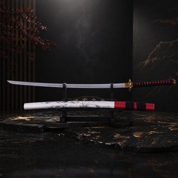 Катана Сувенирная Black-Red Damascus Slim Tanto 1646 фото