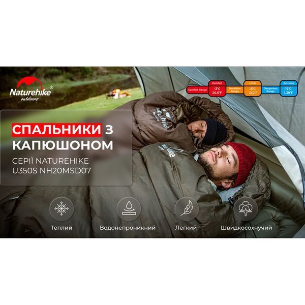Спальник с капюшоном Naturehike U350S NH20MSD07, (-3&deg;C), правый, коричневый 6927595764312-R фото