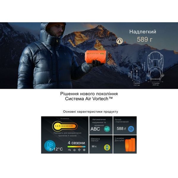 Коврик самонадувающийся Flextail Tiny Slleeping Pad R05 AVS, размер L (196 х 55 х 7 см), оранжевый 6975755966656 фото